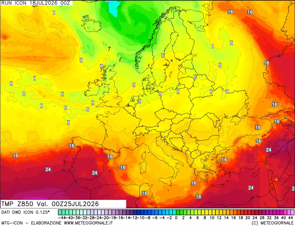 mappa 850 hPa Temp