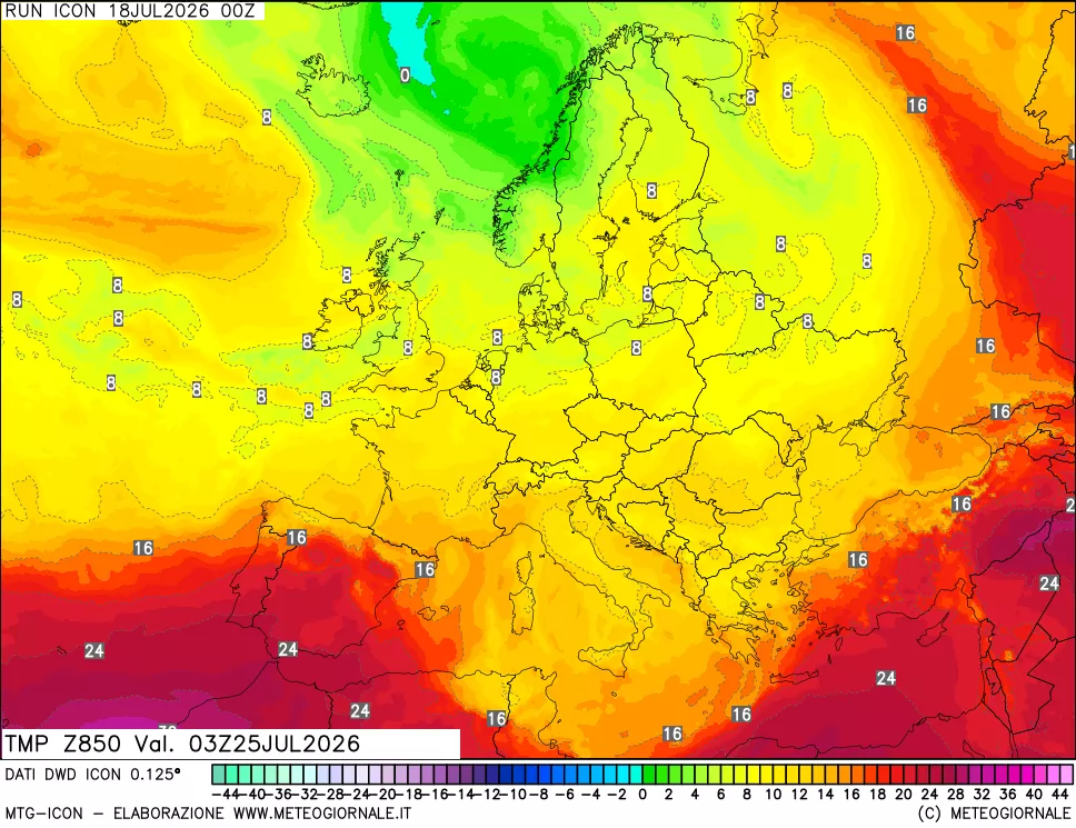 mappa 850 hPa Temp