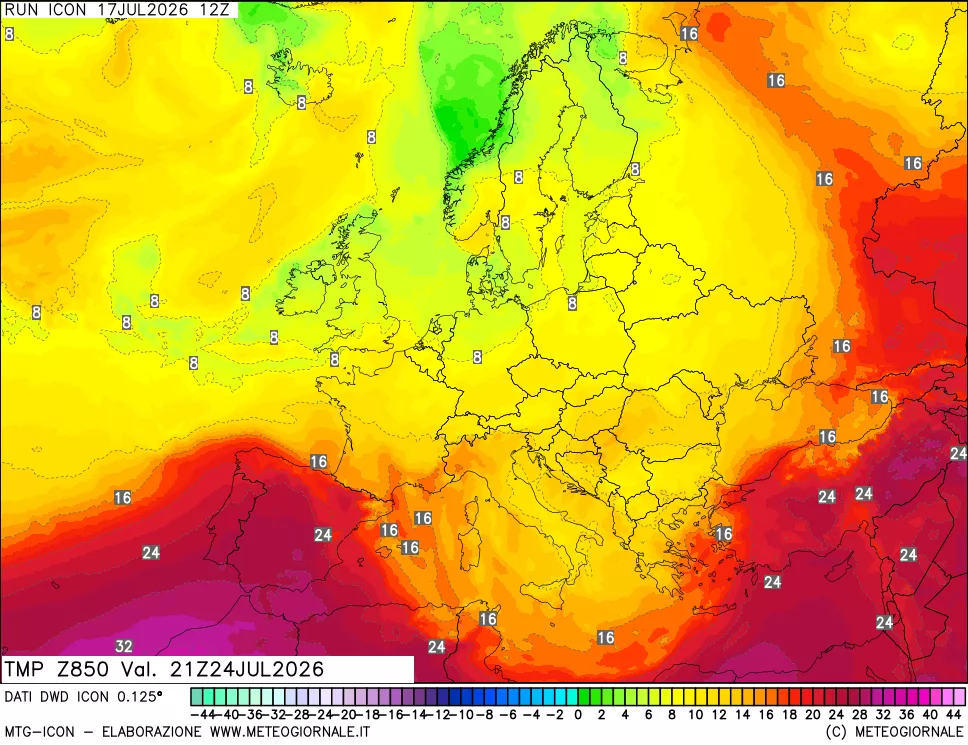 mappa 850 hPa Temp
