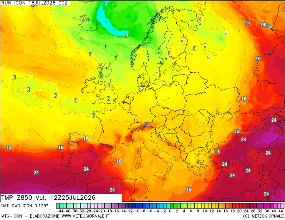 mappa 850 hPa Temp