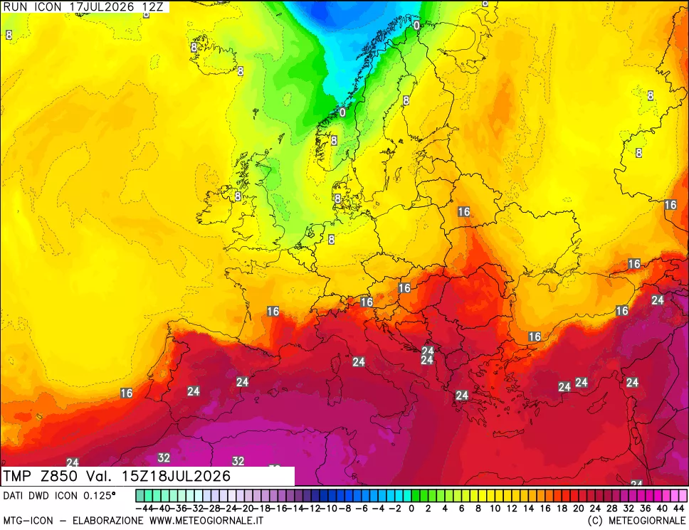 mappa 850 hPa Temp