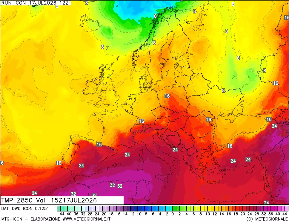 mappa 850 hPa Temp