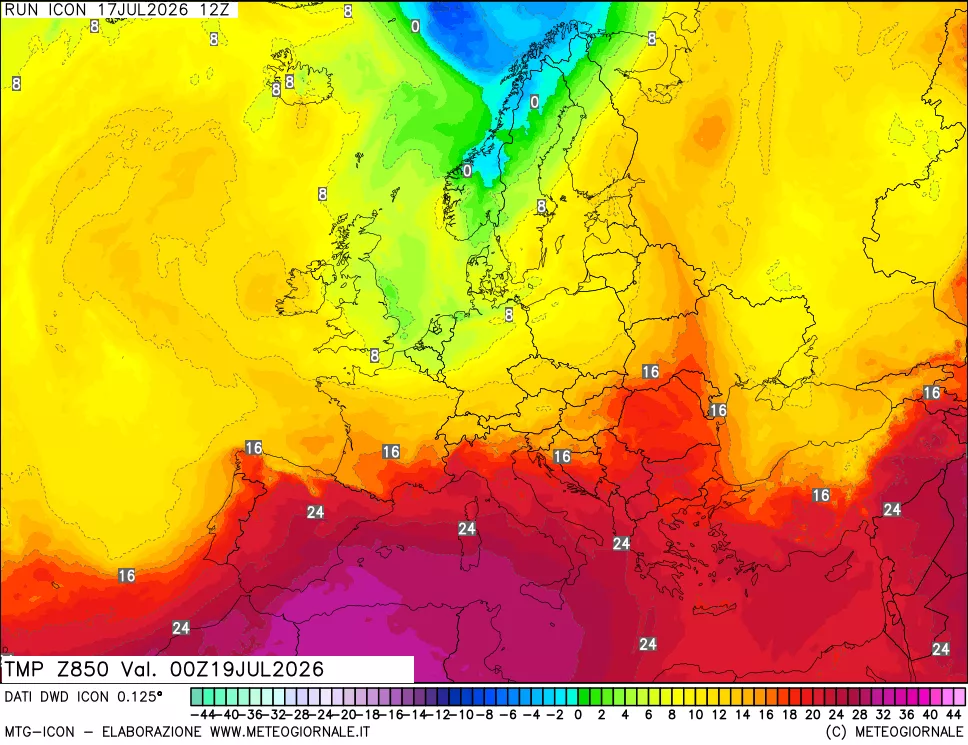 mappa 850 hPa Temp