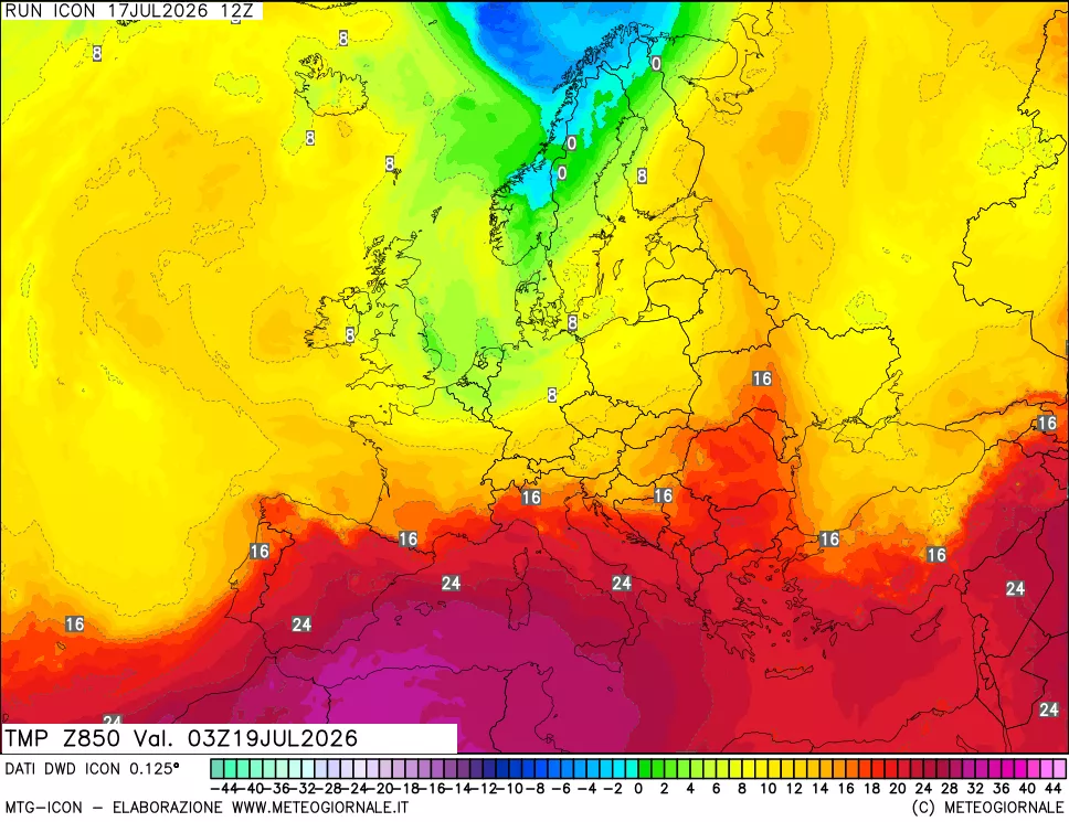 mappa 850 hPa Temp