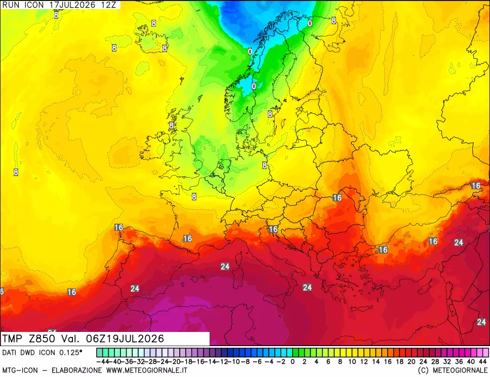 mappa 850 hPa Temp