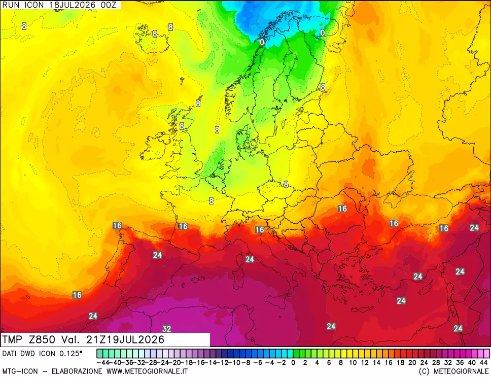 mappa 850 hPa Temp
