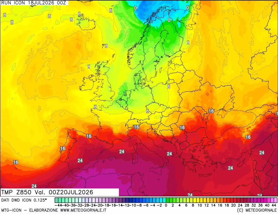 mappa 850 hPa Temp