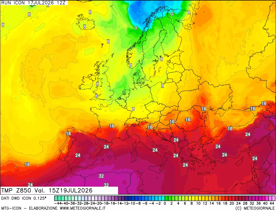 mappa 850 hPa Temp