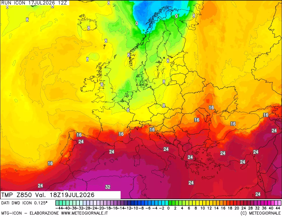 mappa 850 hPa Temp