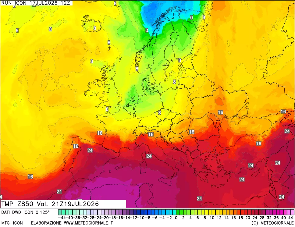 mappa 850 hPa Temp