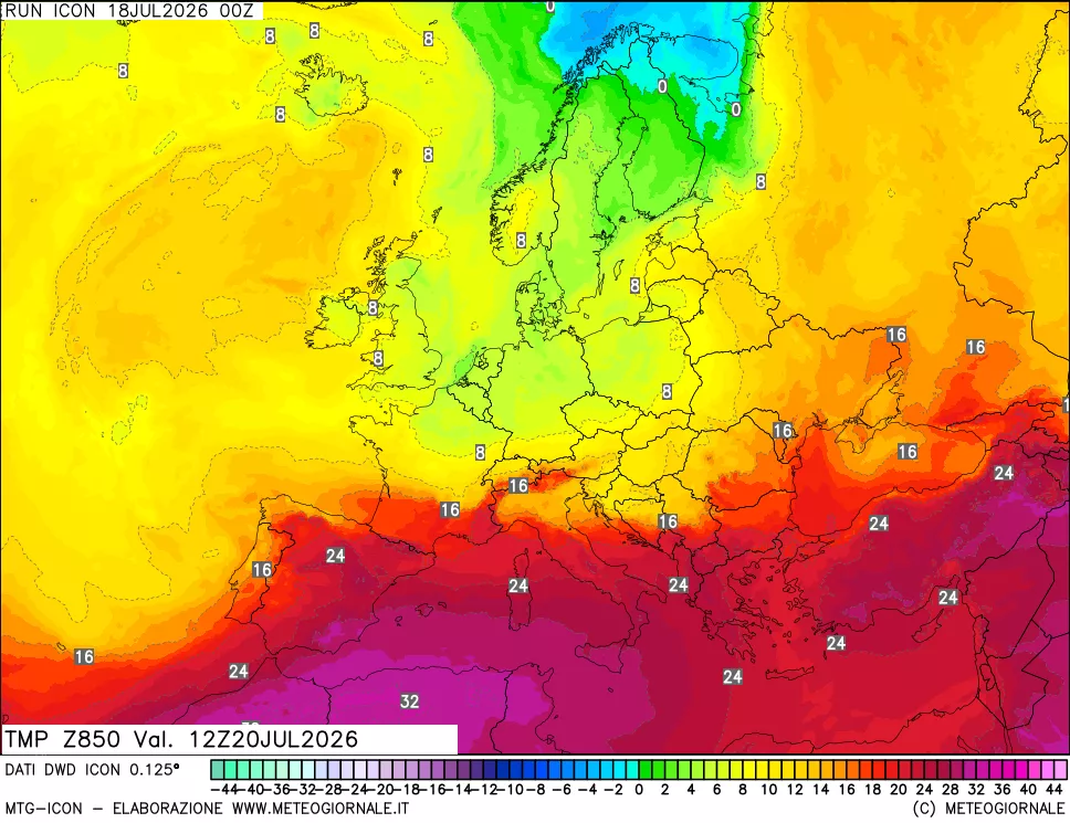 mappa 850 hPa Temp