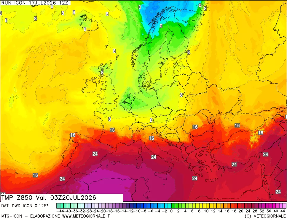 mappa 850 hPa Temp