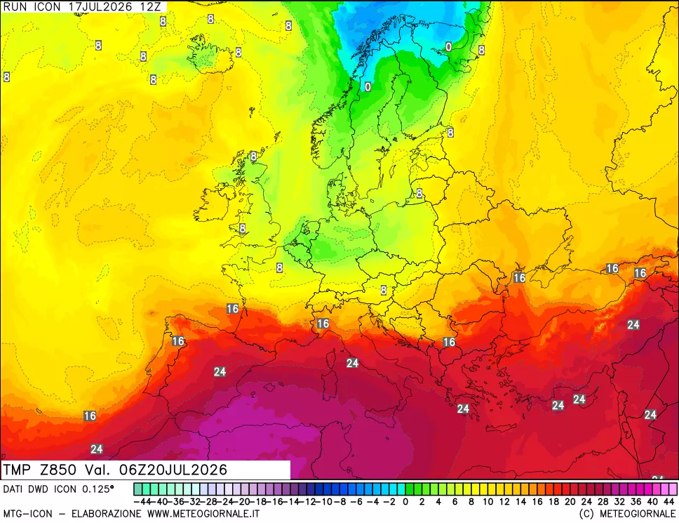 mappa 850 hPa Temp