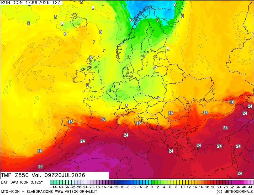 mappa 850 hPa Temp