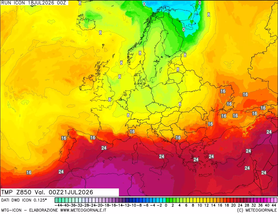 mappa 850 hPa Temp