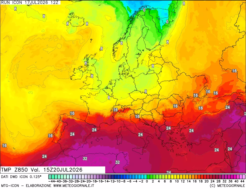 mappa 850 hPa Temp