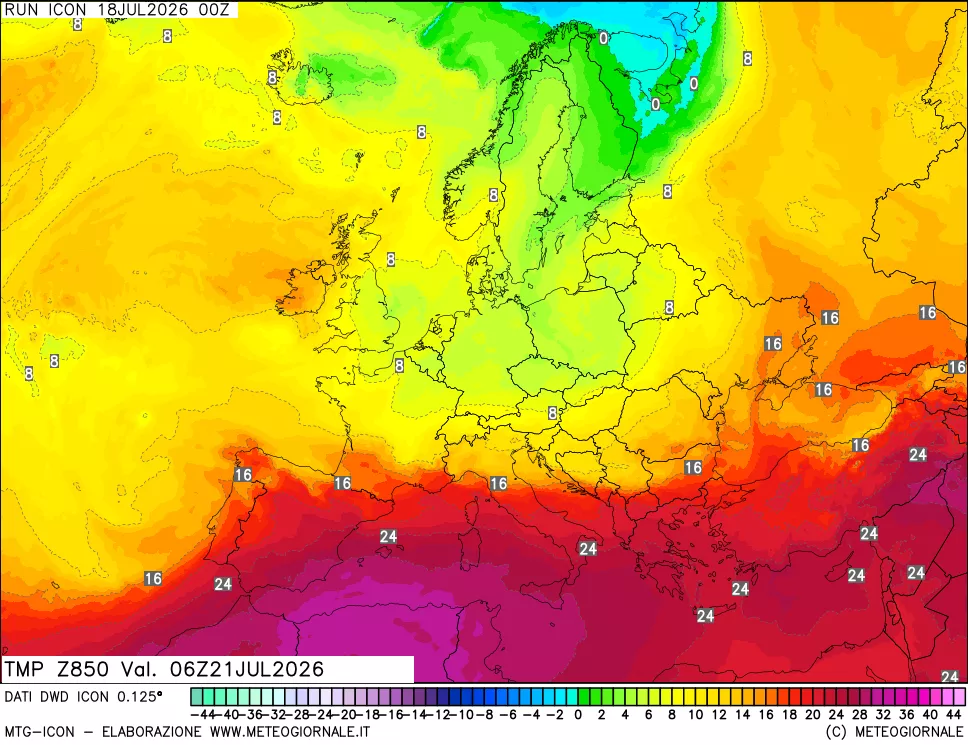 mappa 850 hPa Temp