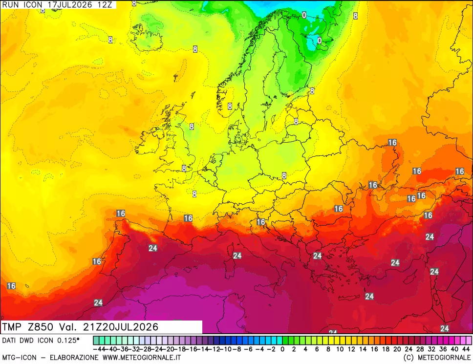 mappa 850 hPa Temp