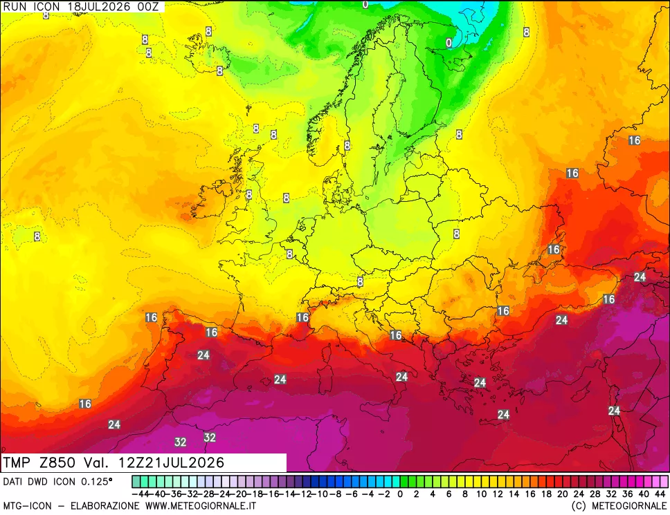 mappa 850 hPa Temp
