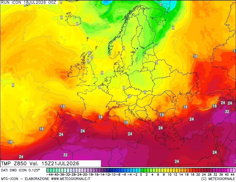 mappa 850 hPa Temp