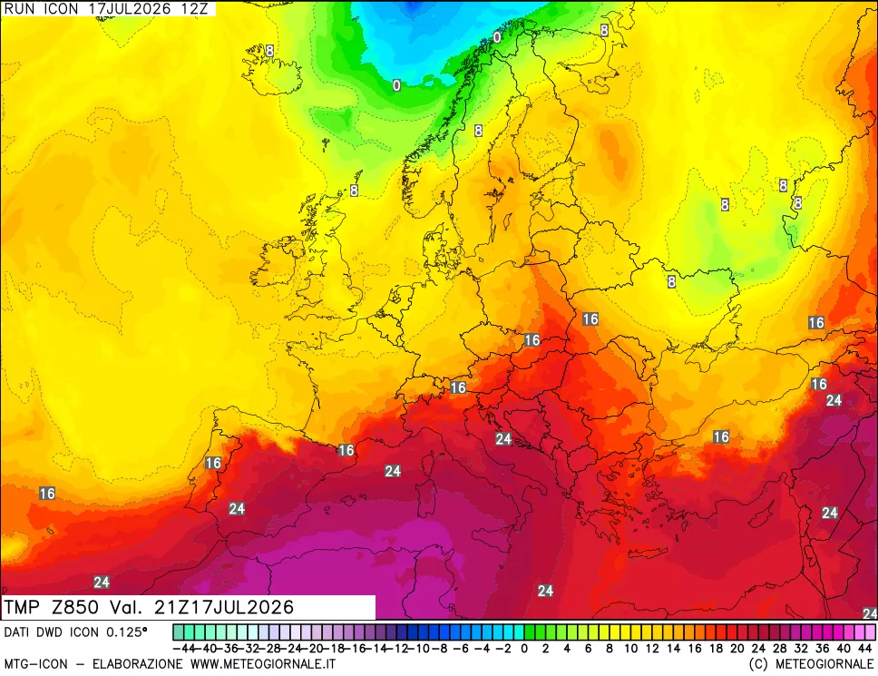 mappa 850 hPa Temp