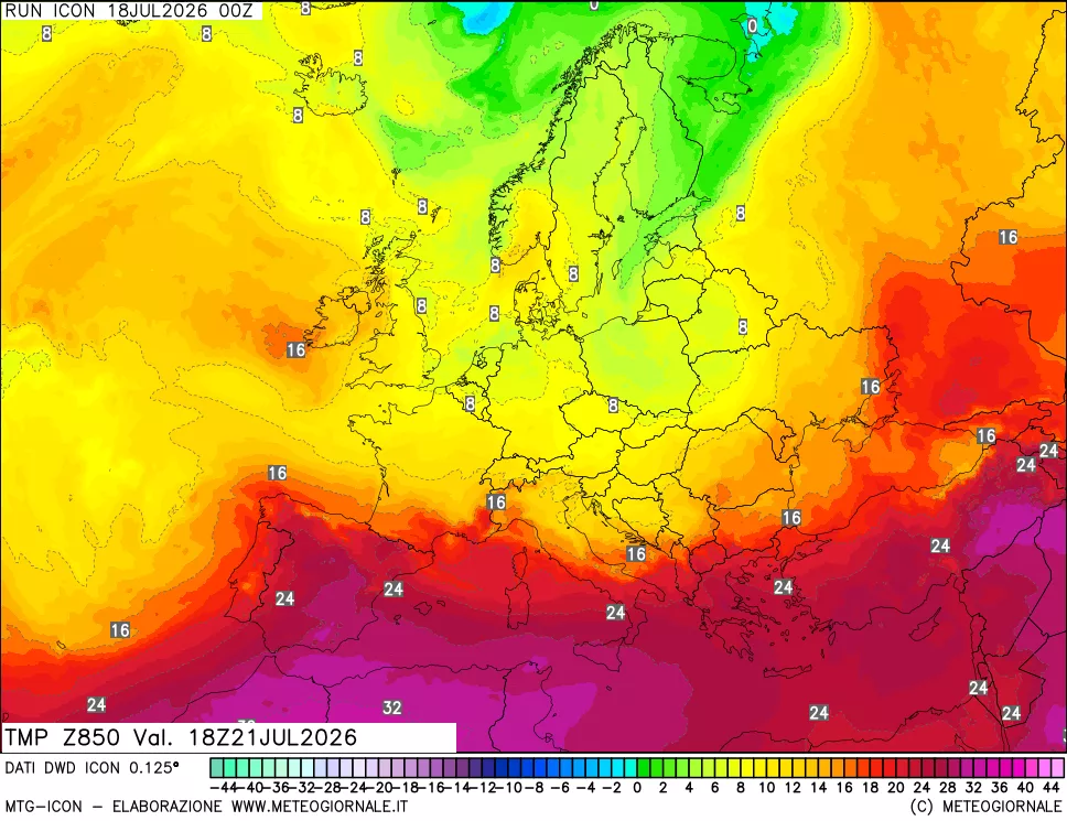 mappa 850 hPa Temp