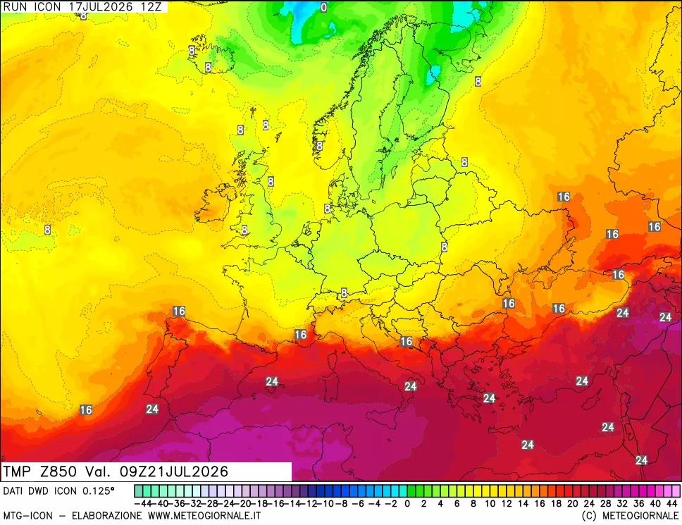 mappa 850 hPa Temp