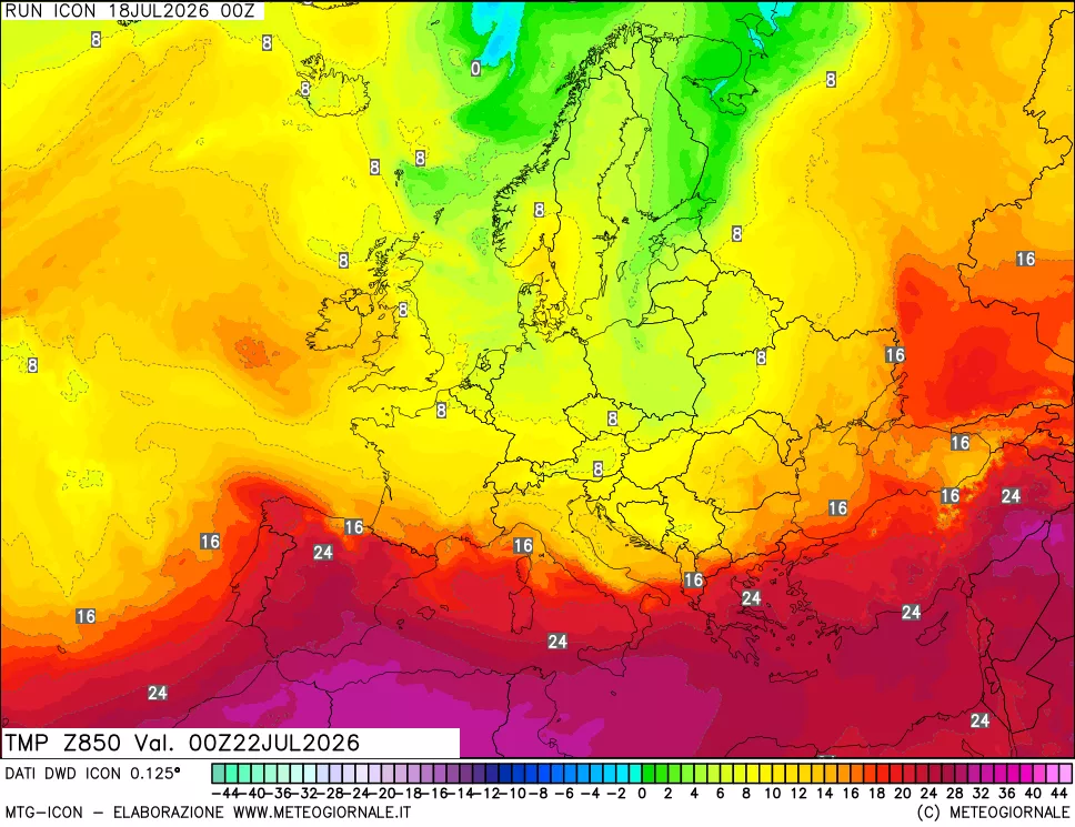 mappa 850 hPa Temp