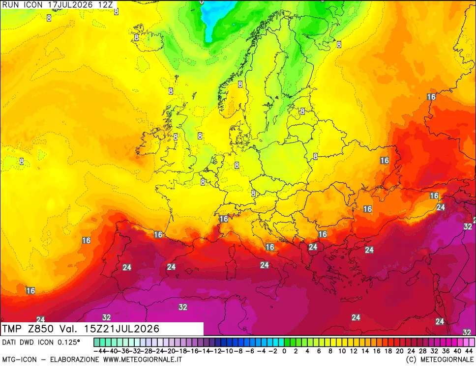 mappa 850 hPa Temp