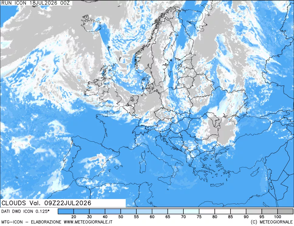 mappa Nuvolosit&agrave; totale