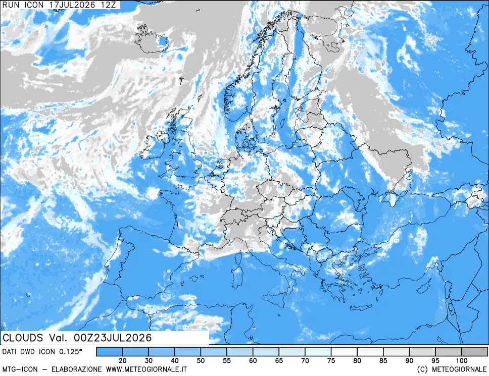 mappa Nuvolosit&agrave; totale