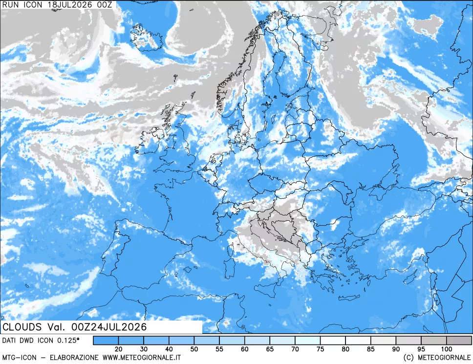 mappa Nuvolosit&agrave; totale