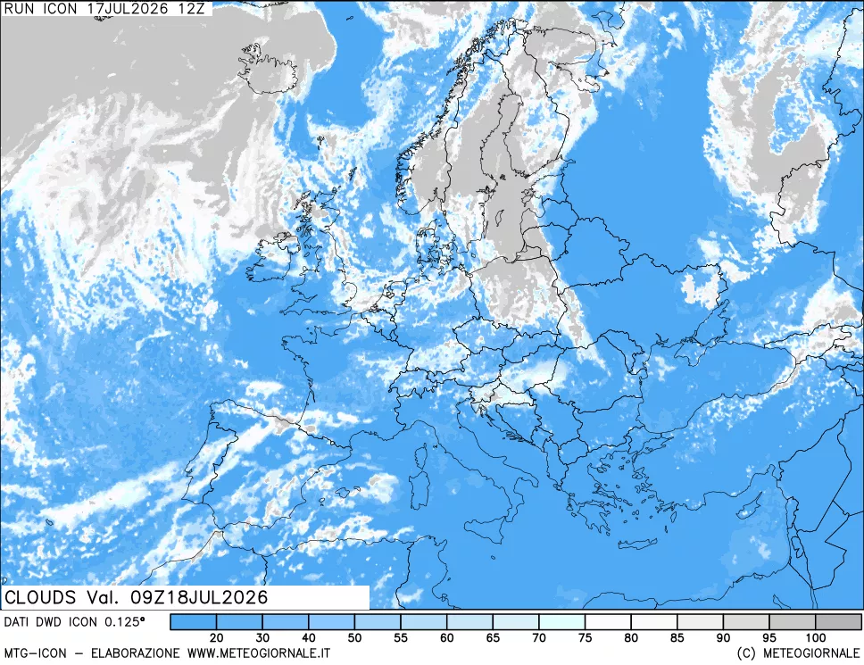 mappa Nuvolosit&agrave; totale