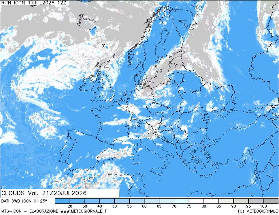mappa Nuvolosit&agrave; totale