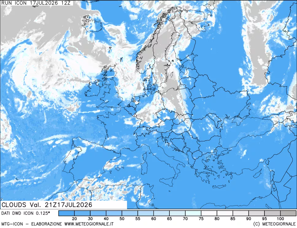 mappa Nuvolosit&agrave; totale