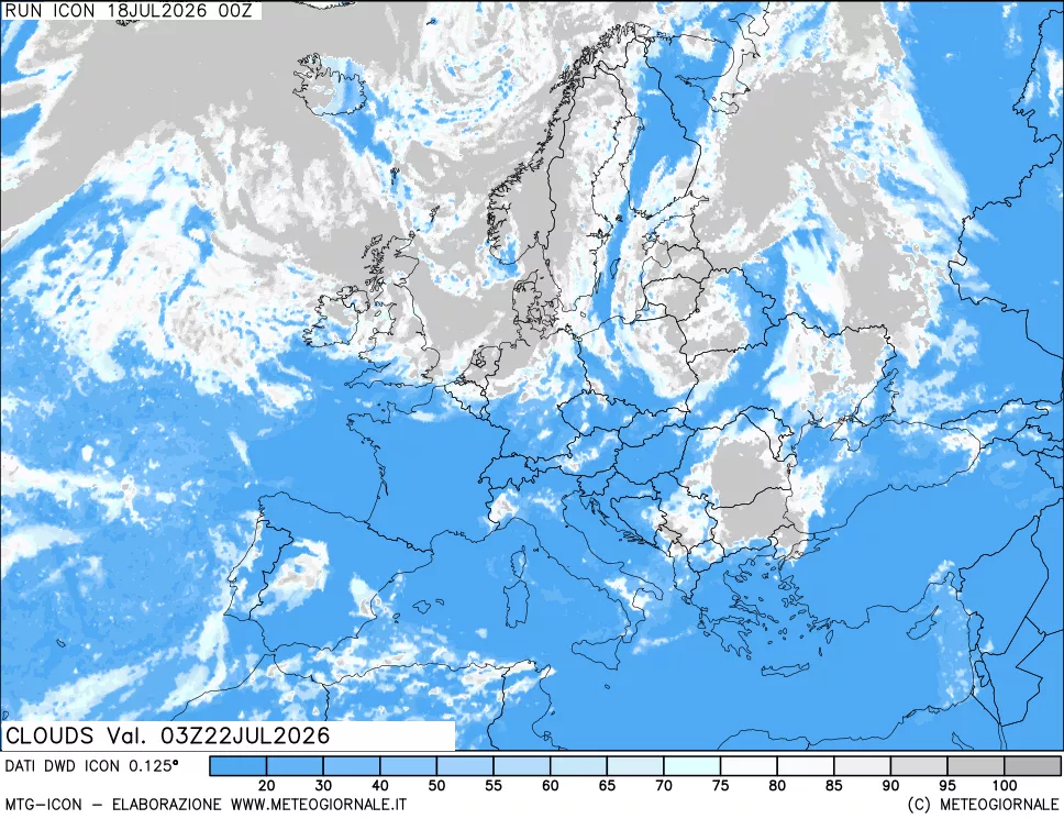 mappa Nuvolosit&agrave; totale