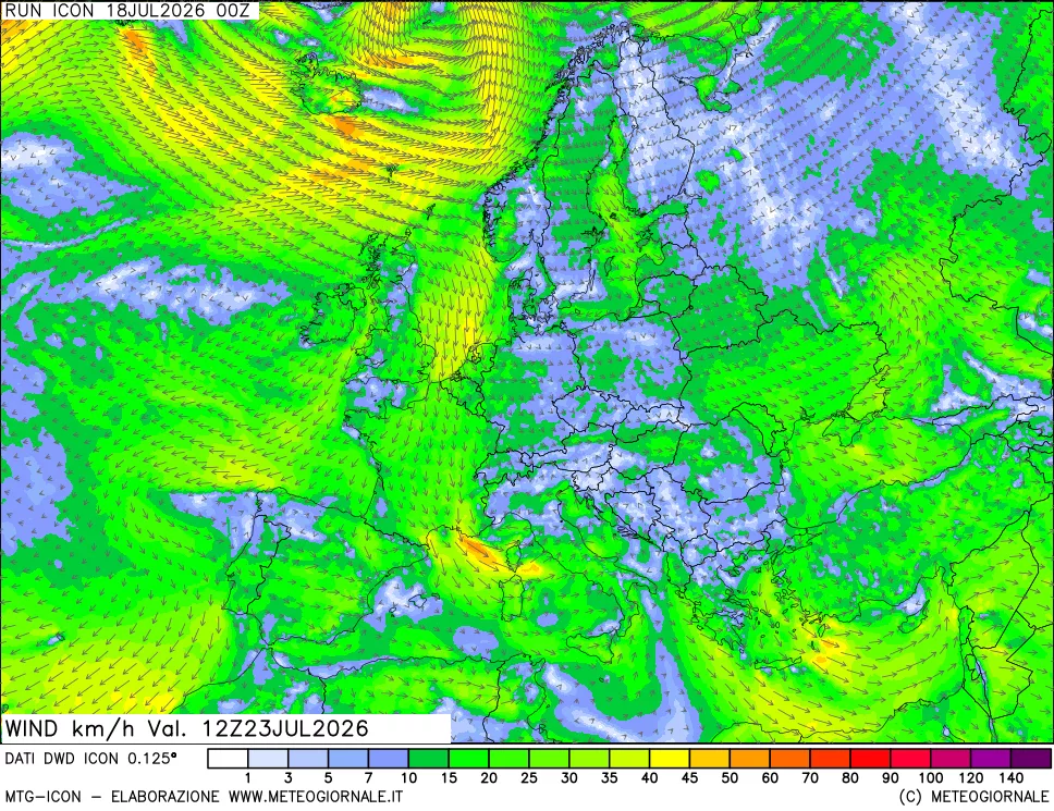mappa 10 m Vento forza e direzione