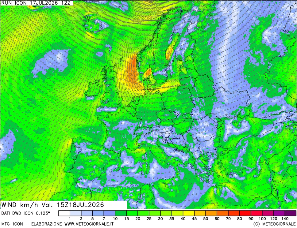 mappa 10 m Vento forza e direzione