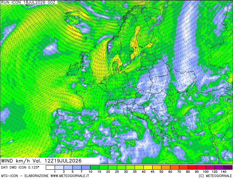 mappa 10 m Vento forza e direzione
