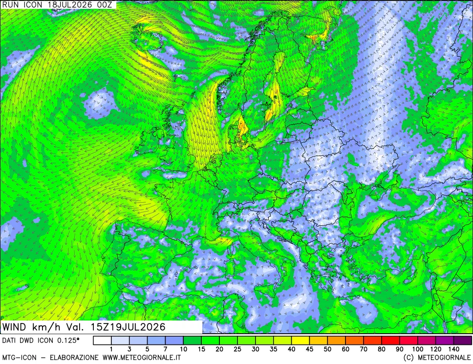 mappa 10 m Vento forza e direzione