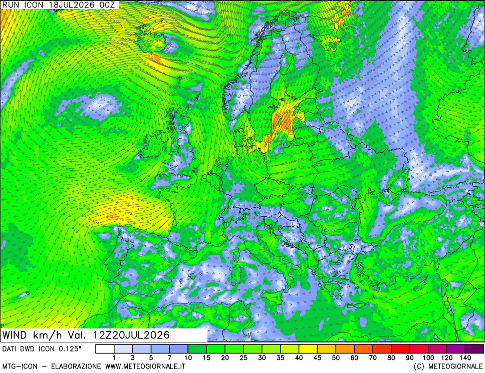 mappa 10 m Vento forza e direzione