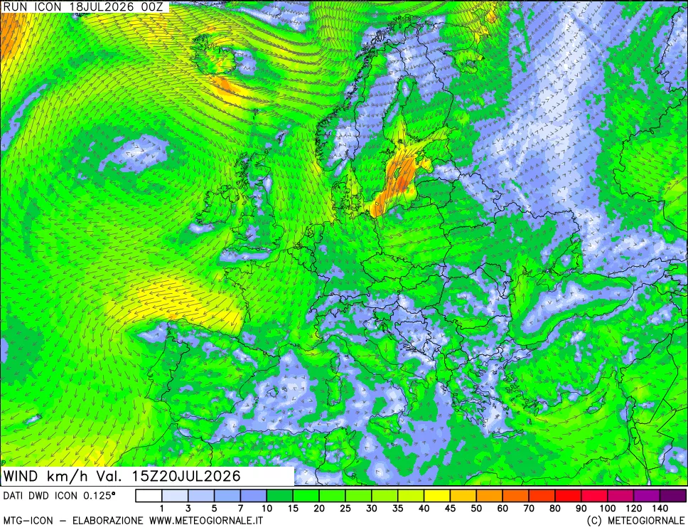 mappa 10 m Vento forza e direzione