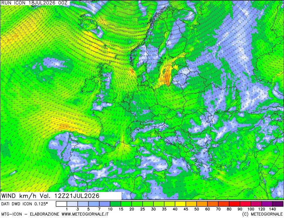 mappa 10 m Vento forza e direzione