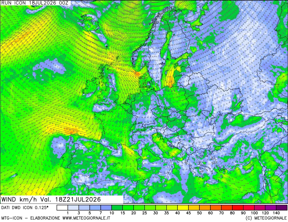 mappa 10 m Vento forza e direzione