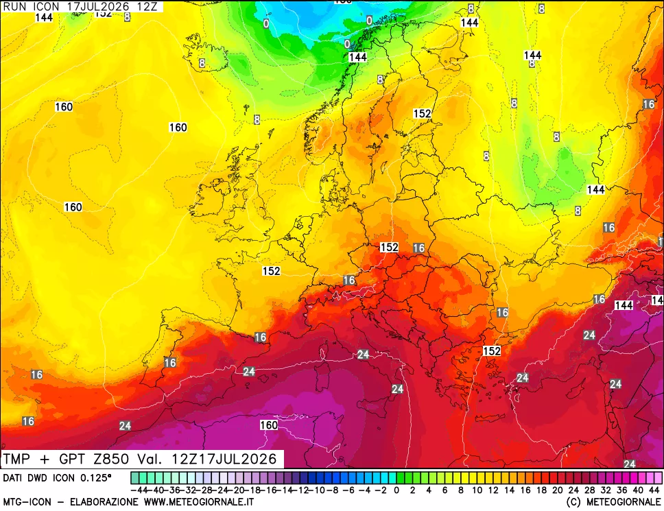 mappa 850 hPa Temp + GPT