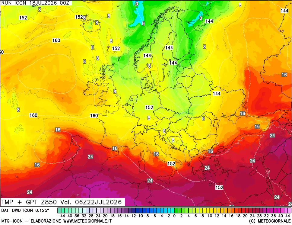 mappa 850 hPa Temp + GPT