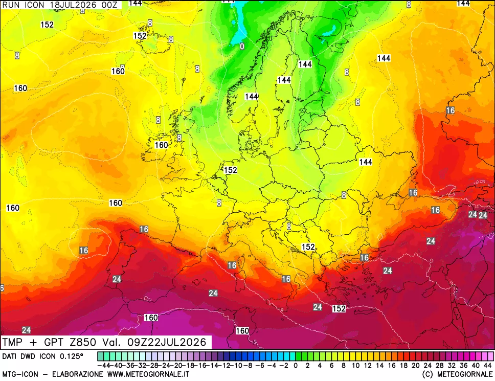 mappa 850 hPa Temp + GPT