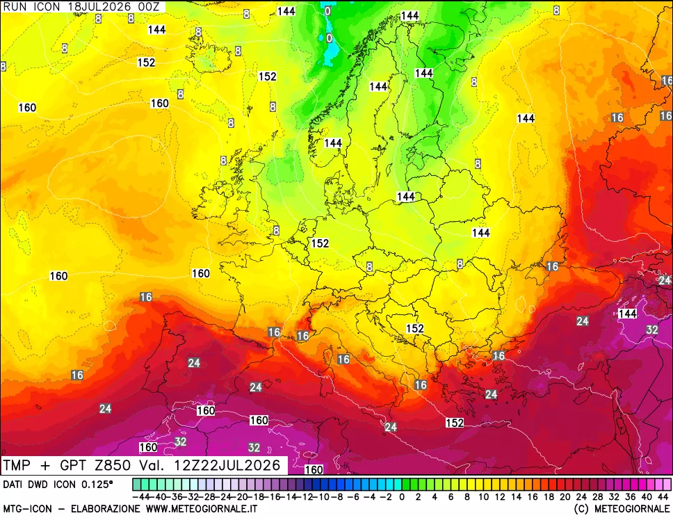 mappa 850 hPa Temp + GPT