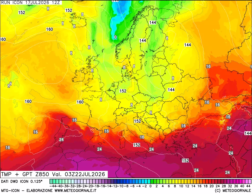 mappa 850 hPa Temp + GPT