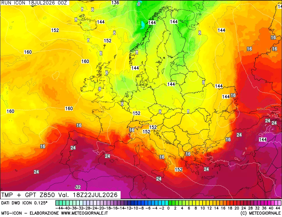 mappa 850 hPa Temp + GPT